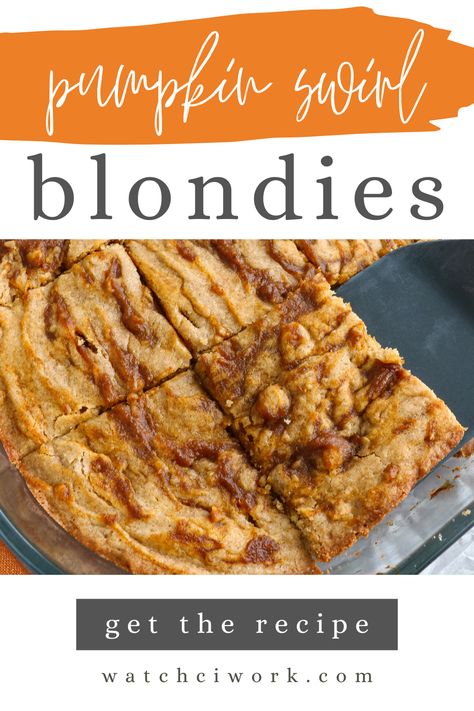 Sugar, spice and everything nice. These pumpkin swirl blondies are the perfect fall treat. Pumpkin Spice Blondies, Pumpkin Blondies, Fall Sweets, Sugar Spice And Everything Nice, Autumn Food, Pumpkin Spice Syrup, Pumpkin Recipes Dessert, Recipes Dessert, Fall Treats