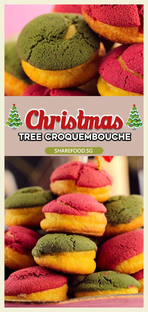 Cream Puff Christmas Tree, Croquembouche Christmas, Christmas Croquembouche, Croquembouche Recipe, Chocolate Cream Puffs, Chocolate Cream Filling, Healthy Bakes, Banana Walnut Cake, Food Singapore