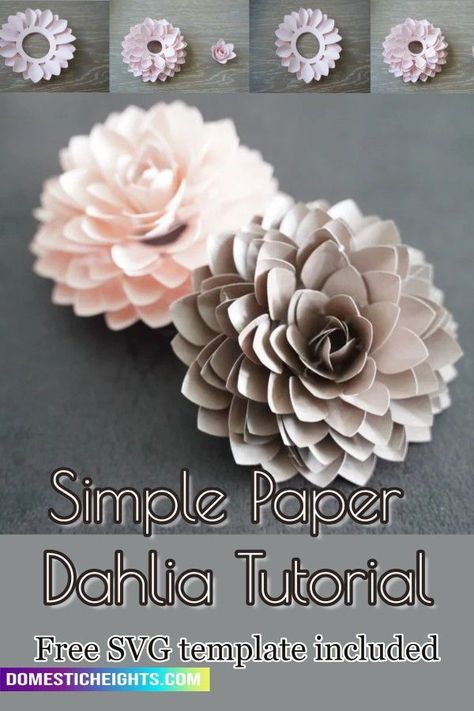 Easy paper flower tutorial with free svg and printable PDF templates Paper Flower Stencils Free Printable, Dahlia Flower Template Free Printable, Free Cricut Flower Svg, Paper Dahlia Template Free Printable, Paper Flower Sculpture, Paper Flowers Template Free Printable, Free Paper Flower Templates Printables, Paper Flower Template Free Printable Pdf, Flower Templates Printable Free