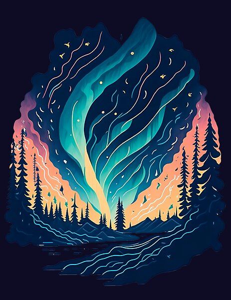 Collection for lovers of the northern lights, illustrated with many fantasy colors, in beautiful landscapes of cold and natural Nordic lands. Northern Lights Illustration, Night Landscape, The Northern Lights, For Lovers, Aurora Borealis, Travel Poster, Beautiful Landscapes, Travel Posters, Aesthetic Anime