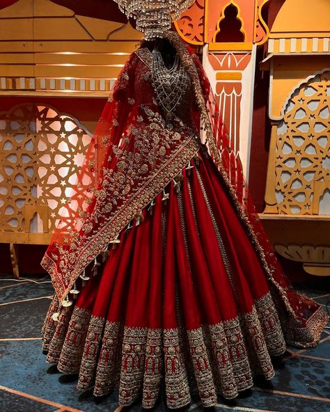 FLT India | FLT Khadi India ❤️ Bridal attire ‘ Shaadi ka Joda’ is the most important thing for a bride. A foremost priority in wedding, emotionally as... | Instagram Indian Wedding Dress Bridal Lehenga Red Traditional, Simple Bridal Lengha Red, Bride Lehenga For Wedding, Most Beautiful Bridal Lehenga, Bride Lehnga Designs Latest Red, Indian Red Wedding Dress, Dark Red Wedding Lehenga, Red Lehnga Bridal Lehenga, Lehnga Designs Bridal