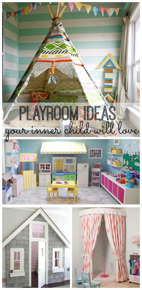 These 16 awesome playroom ideas will make you feel like a kid again. From DIY and art ideas to how to convert a nursery or bedroom into a playroom, your kids will love their new space. Awesome Playroom, Basement Playroom, Girls Playroom, Childrens Playroom, Playroom Organization, Dekorasi Kamar Tidur, Playroom Ideas, Toy Rooms, Play Room