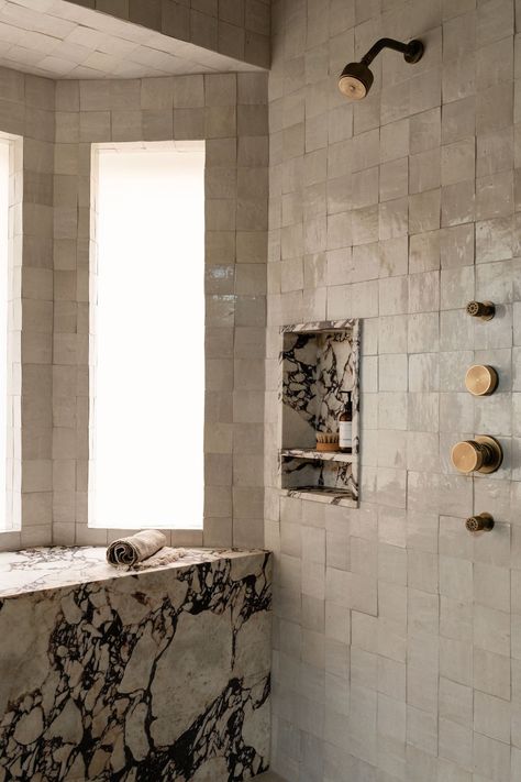 Thousand Oaks — Emily Lauren Interiors Black Marble Shower Floor, Zellige Tile Small Bathroom, Traditional Luxury Bathroom, Tudor Bathroom Remodel, Bathroom With Pebble Floor, Tile In Bathroom Ideas, Marble Tile Backsplash Bathroom, Organic Master Bath, Unique Bathroom Tile Ideas