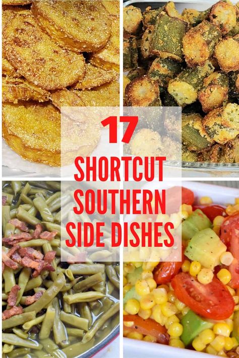 A collection of 17 easy shortcut Southern side dish recipes you'll want to make again and again. From vegetables and fresh salads for summer BBQ and cookouts to squash casserole and cornbread dressing as Southern Thanksgiving side dishes. Country Vegetable Dinner, Southern Vegetable Plate Dinner, Healthy Southern Side Dishes, Southern Style Side Dishes, Southern Vegetable Side Dishes, Creole Vegetables Side Dishes, Southern Veggie Plate Dinner, Dinner Ideas With Cornbread As A Side, Thanksgiving Soul Food Side Dishes