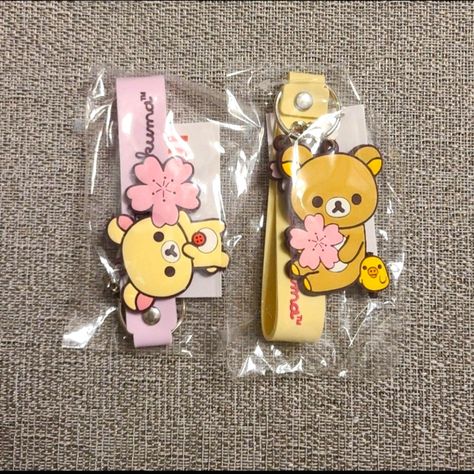 Brandnew! Get 2 Rilakkuma Keychain - New Rilakkuma Sakura Pink And Yellow Keychains 2 Piece Set - From Round1 As Part Of Exclusive Gift With Large Purchase. - San-X Exclusive Please Ask Any Questions Before Purchase. Thank You! Rilakkuma Car Accessories, Rilakkuma Stationary, Rilakkuma Accessories, Glowup Ideas, Rilakkuma Stuff, Car Keys Aesthetic, Rilakkuma Keychain, Cute Kawaii Outfits, Rilakkuma Korilakkuma