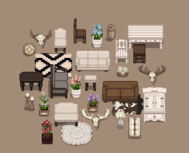 Stardew Valley Layout, Stardew Valley Tips, Stardew Valley Farms, Minecraft Images, Mod Furniture, Cute Furniture, Casas The Sims 4, Pixel Art Games, Game Ui Design