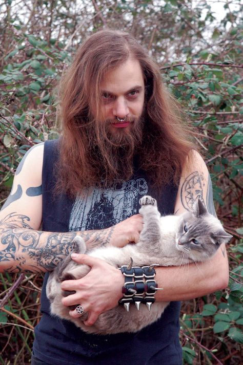 Metalheads and Their Cats: Chris Beug, Of Megaton Leviathan, And Cascadian Winter Guy With Cat, Blonde Hair Guy, Metal Cats, Metalhead Guy, Metal Boy, Cat Coloring Book, Kitten Photos, Estilo Rock, Cat Books