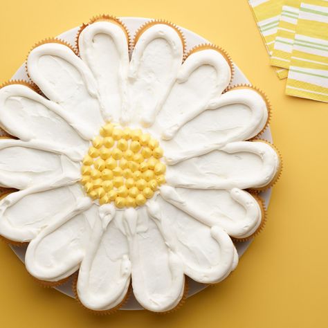 Tulip Cake, Daisy Cake, Daisy Cakes, Spring Entertaining, Spring Cake, Food Network Canada, Birthday Cake Recipe, Gel Food Coloring, Yellow Cake Mixes