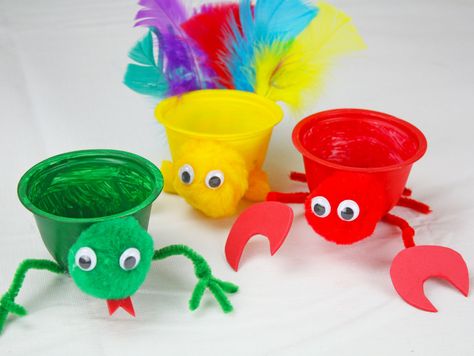 Recycled Animal Planter Craft Recycled Craft Animals, Making Animals From Recycled Materials, Sea Animals From Recycled Materials, Sea Creatures Out Of Recycled Materials, Dole Fruit Cups, Recycled Ocean Animal Crafts, Fruit Cup, Upcycle Garden, Baby Cups