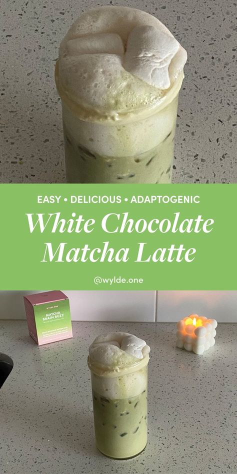 This Adaptogenic White Chocolate Matcha Latte is a delicious and creamy alternative to hot chocolate, but with an energizing twist! Our Matcha Brain Buzz uses high-quality ceremonial grade matcha and brain-boosting adaptogens like lion’s mane and rhodiola to keep you buzzin’ throughout the day, while helping to lower stress. White Chocolate Matcha Latte, Chocolate Matcha Latte, White Chocolate Matcha, Ceremonial Grade Matcha, Lion Mane, Matcha Latte, White Chocolate, Matcha, Hot Chocolate