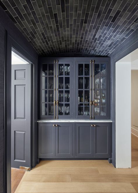 Operation Restoration Dudley: A Historic NJ Home Gets a Refresh - Transitional - Home Bar - New York - by Ellie Mroz Design | Houzz Navy Pantry, Pantry Bar, Grand Room, Barrel Ceiling, Bar Space, Ceiling Treatments, Studio Interior Design, Craftsman Style Home, Custom Built Ins