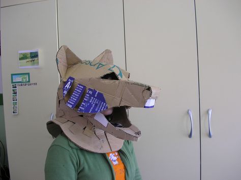 Flickr photo Cardboard Wolf Mask, Squad Art, Pet Monster, Diy Totem, Dystopia Rising, Cardboard Costume, Art Masks, Cardboard Mask, Pet Monsters