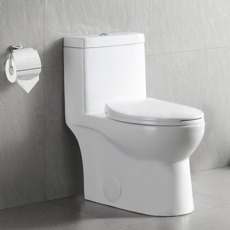 DeerValley Ally Dual-Flush Elongated One-Piece Toilet with Glazed Surface (Seat Included) & Reviews | Wayfair Tranquil Bathroom, Elongated Toilet Seat, Wax Ring, Dual Flush Toilet, Modern Toilet, Flush Toilet, One Piece Toilets, Comfort Design, Water Conservation