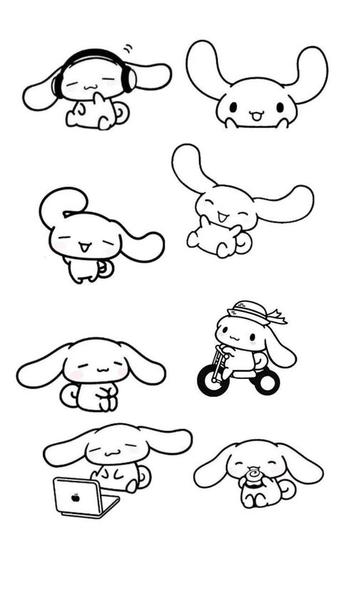 Hello Kitty Doodles To Draw, Y2k Doodles Easy, Cinnamoroll Doodle, Sanrio Black And White, Hello Kitty Doodles, Cute Sanrio Stickers, Sanrio Doodles, Sanrio Stickers, Karakter Sanrio