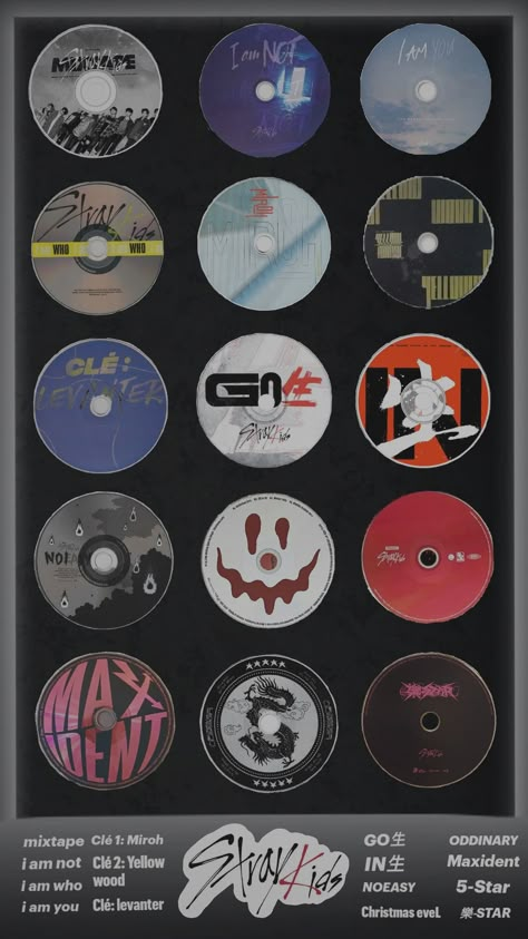 SKZ all cds collection <made by me layla_staaa on shuffles> pls use creds #skz #skzcd #skzalbum #kpop #kpopcds Skz Backgrounds, Freebies Kpop, Corner Bedroom, Painted Records, Kpop Freebies, Pottery Coasters, Freebie Ideas, Skz Art, Cd Design