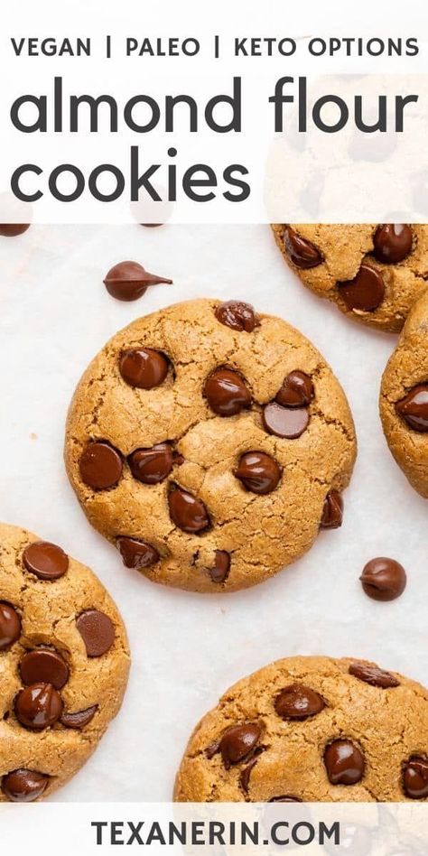 Almond Flour Chocolate Chip, Almond Flour Recipes Cookies, Almond Flour Chocolate Chip Cookies, Paleo Chocolate Chip Cookies, Healthy Chocolate Chip Cookies, Dairy Free Cookies, Almond Flour Cookies, Postre Keto, Keto Chocolate Chip Cookies