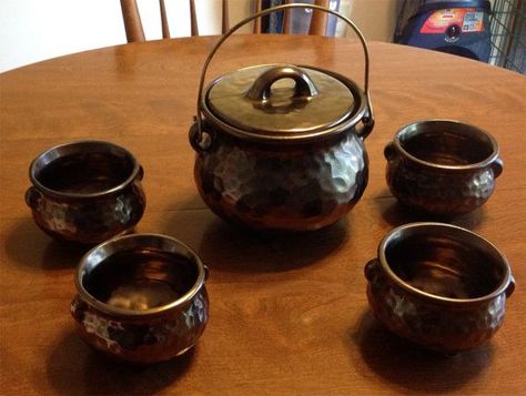 Vintage McCoy Ceramic Soup Cauldron with Lid-COMPLETE Set of Four ... Soup Cauldron, Guy Fawkes Night, Halloween Tea Party, Halloween Home, Soup Bowls, Halloween Home Decor, Dream House Decor, Halloween House, Soup Bowl