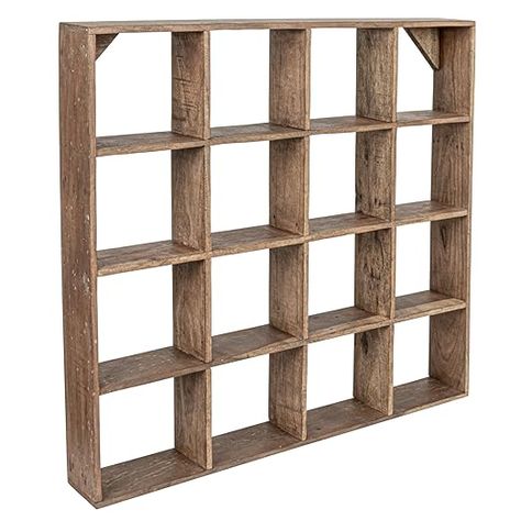 Creative Co-Op Square Reclaimed Wood Hanging or Sitting Shelf with 16 Compartments, Walnut Finish Cube Wall Shelves, Wood Box Shelves, Cube Wall Shelf, Reclaimed Wood Shelf, Garden Shed Interiors, Reclaimed Wood Shelves, Box Shelves, File Cabinets, Creative Co Op