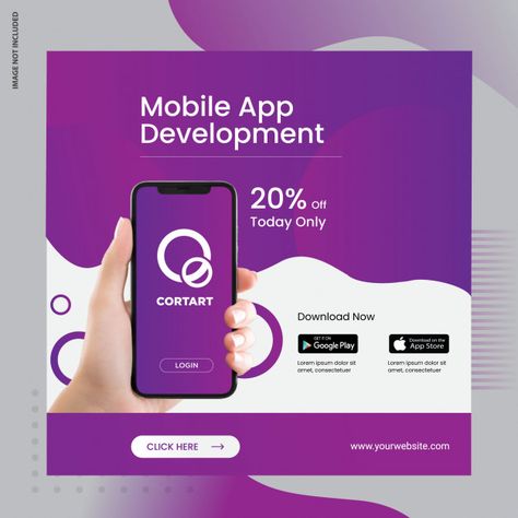 Mobile app social media ad banner Premium Vector Mobile App Poster Design, Mobile Social Media Design, App Social Media Design, Mobile App Ads, Mobile Banner Design, Mobile App Flyer, App Ads, App Social Media, Mobile Ads