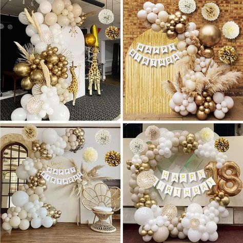 Gold Birthday Decorations, Gold Party Decorations, White and Gold Balloons Happy Birthday Banner Tablecloth Fringe Curtain Paper Pom Poms for Kids Women Men Girls Boys Birthday Golden Birthday Decor Golden First Birthday Girl, Golden Birthday Decor, White And Gold Balloons, Party Decorations White, Fancy Birthday Party, Cheer Banquet, Balloons Happy Birthday, Gold Birthday Decorations, Girls Party Decorations