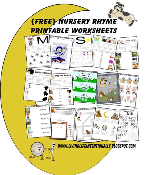 FREE Nursery Rhymes Worksheets for Preschoolers - include printable nursery rhyme sheets plus worksheets to work on math and literacy skills with a fun nursery rhyme theme for toddler, preschool, prek, and kindergarten age kids #nurseryrhymes #preschool #worksheets Nursery Rhyme Math, Free Nursery Rhymes, Nursery Rhyme Crafts, 123 Homeschool 4 Me, Nursery Rhymes Preschool, Nursery Rhyme Theme, Nursery Rhymes Activities, Rhyming Activities, Fairytale Nursery