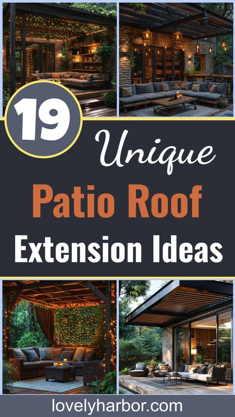 19 Unique Patio Roof Extension Ideas For A Stunning Backyard vibrant Partial Enclosed Patio Ideas, Awning Ideas Patio Diy, Pergola Extension From Roof, Backyard Additions Covered Patios, Backyard Extended Patio Ideas, Back Patio Addition Ideas, Lanai Extension Ideas, Adding A Roof To An Existing Deck, Back Of House Additions Ideas