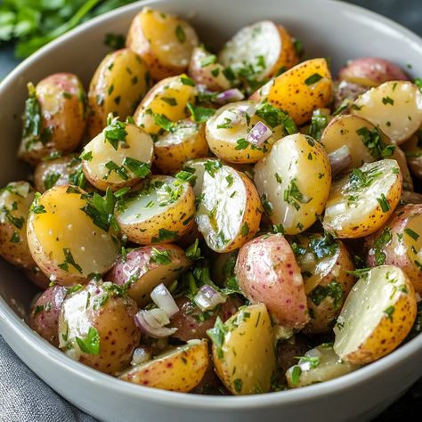 French Potato Salad French Potato Salad, French Salad, French Potatoes, Chicken Cake, Classic Potato Salad, Baby Red Potatoes, Yellow Potatoes, Vinaigrette Dressing, Baby Potatoes