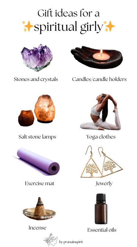 Don't know what to gift to your spiritual friend? Here are some ideas to help you out!

#spiritual #spirituality #manifesting #chakrahealing #journaling #balancedchakras #spiritualgirl #feminine #yoga #meditation #incense #essential oils Salt Stone Lamp, Feminine Yoga, Meditation Incense, Spiritual Girl, Girl Gift Ideas, Feminine Spirituality, Girls Gift Guide, Spiritual Bath, Stone Lamp