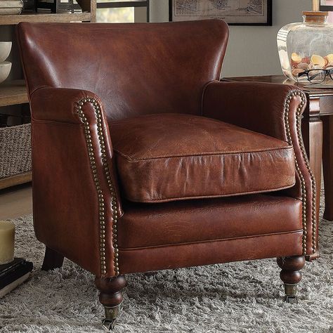 A&J Homes Studio Leeds 24" W Top Grain Leather Armchair & Reviews | Wayfair Brown Leather Armchair, Leather Club Chairs, Leather Accent Chair, Papasan Chair, Acme Furniture, Sofa Seats, Club Chair, Leather Armchair, Wingback Chair