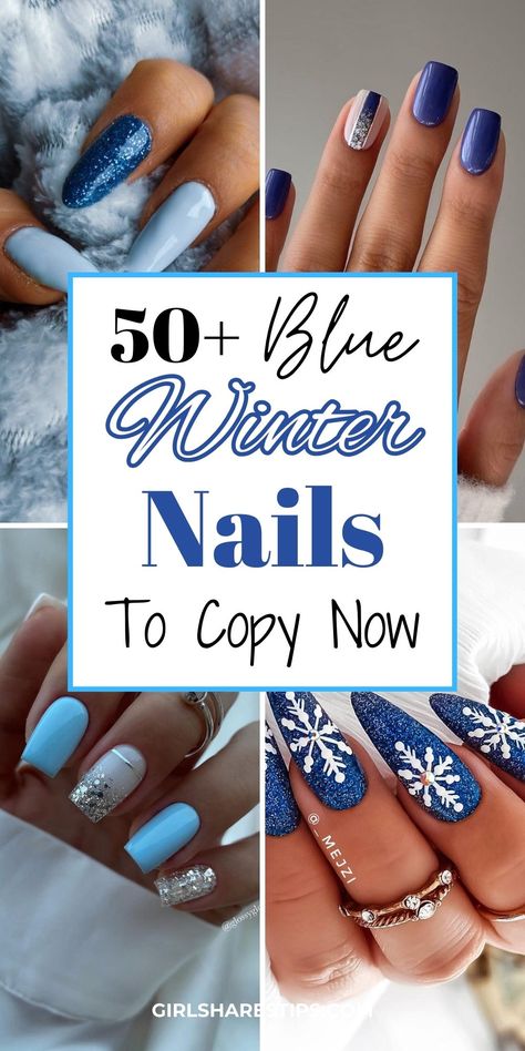 50+ Trendy Winter Blue Nail Designs [2024]: Navy Blue, Icy Blue And More December Nails Christmas Blue, Minimalist December Nails, Simple Nails Acrylic Winter, Nails Inspiration December, Short Nails Inspiration Christmas, Simple December Nail Designs, Simple Christmas Nails Winter Almond, Nail Ideas For Winter 2024, Gel Nail Inspiration Winter