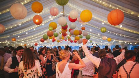 Marquee Wedding Decoration, Marquee Decoration, Paper Lanterns Wedding, Hanging Paper Lanterns, Wedding Lanterns, Wedding Tent, Pink Bridesmaid Dresses, Rock My Wedding, Wedding Event Venues