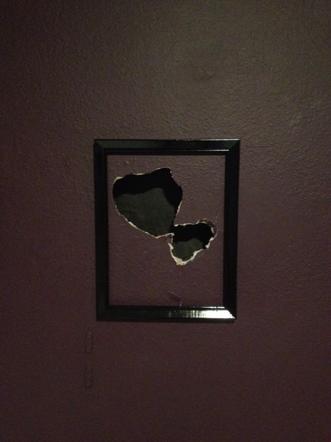 Punch holes in the kitchen wall we framed. Punched Hole In Wall Aesthetic, Punching Wall Aesthetic, Hole In Wall, Hay Loft, Wall Aesthetic, Shade Trees, Junk Drawer, Red Flag, Hole Punch