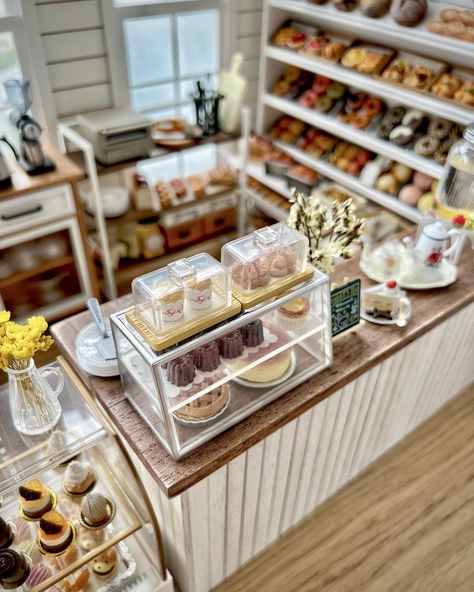 we’re still open despite typhoon signal no.8. 🧁✨🍰✨🧁✨🍰✨🧁✨🍰 welcome to my new bakery & pâtisserie café ❤️ which piece of cake would you… | Instagram Miniature Bakery Diy, Miniature Restaurant, Dollhouse Bakery, Miniature Cafe, Bakery Crafts, Mini Cafe, Miniture Food, Bakery Shop Design, Dolls House Shop