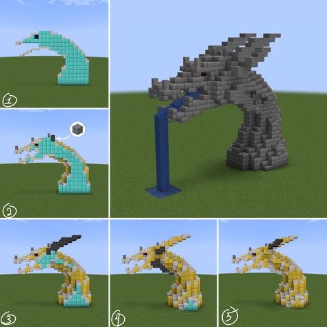 Minecraft Fairy Builds, Minecraft Dragon, Dragon Tutorial, Minecraft Castle Designs, Case Minecraft, Minecraft Statues, Minecraft Decoration, Rumah Minecraft Sederhana, Minecraft Banner Designs