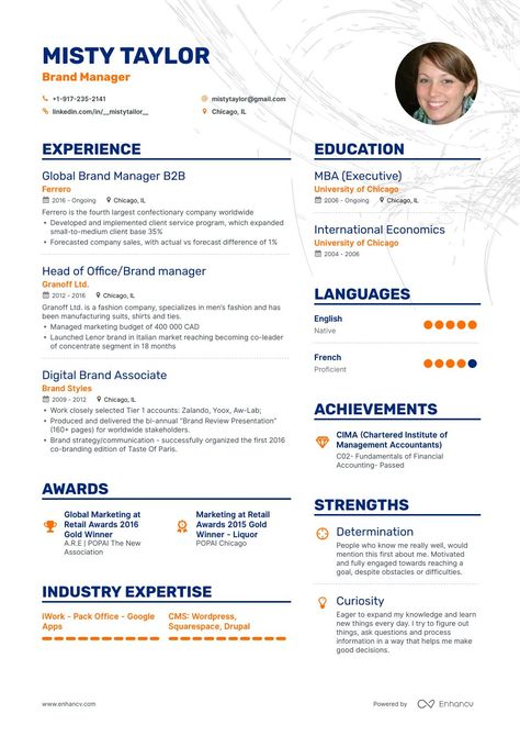 A Brand Manager can't expect to get a job with a generic, run-of-the-mill resume. Design something spectacular with these Brand Manager resume examples. Brand Manager Resume, Brand Manager Portfolio, Manager Resume Examples, Unique Resume Template, Resume Ideas, Brand Manager, Marketing Resume, Cv Format, Good Resume Examples