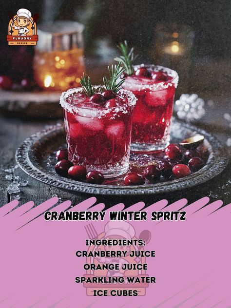 🌟🍹 Mix up your winter with a refreshing Cranberry Winter Spritz! 🌿🍊❄️ #WinterSpritz #CranberryCocktail Cranberry Winter Spritz Ingredients: - 1 cup cranberry juice (250ml) - 1/2 cup orange juice (125ml) - 1/4 cup sparkling water (60ml) - Ice cubes - Fresh cranberries for garnish - Rosemary sprigs for garnish Instructions: 1. Fill a glass with ice cubes. 2. Pour cranberry juice and orange juice over the ice. 3. Top with sparkling water. 4. Stir gently to mix. 5. Garnish with fresh cranberri... Winter Spritz, Cranberry Spritz, Cranberry Cocktail, Rosemary Sprigs, Daily Recipes, Fresh Cranberries, Fruit Drinks, Cranberry Juice, Christmas Drinks