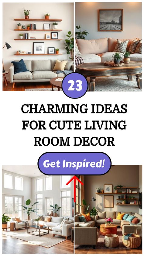 Collage of stylish living rooms with cozy couches, plants, and modern decor accents, highlighting charming ideas for interior design inspiration. Functional Living Room Decor, Cute Living Room Decor Ideas, Ideas For Living Room Furniture, Cute Living Room Decor, Cute Living Room Ideas, How To Decorate Living Room, Bold Curtains, Open Floor Concept, Cute Living Room