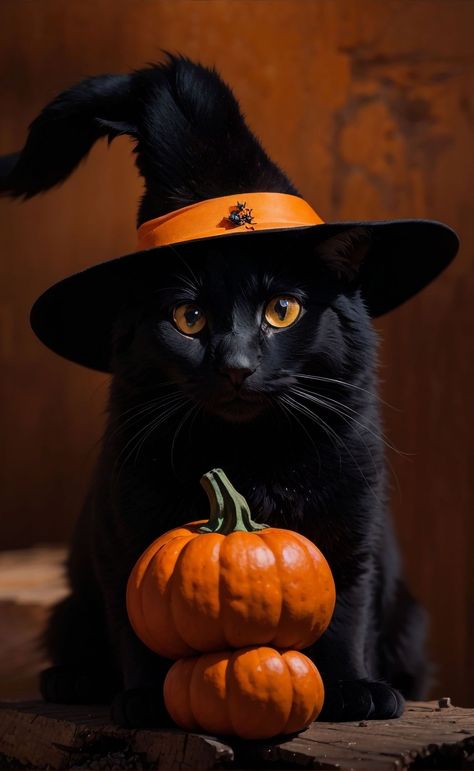 Halloween Names For Cats, Halloween Cat Costume, Halloween Imagem, Black Cats Halloween, Black Cat Pictures, Wood Halloween, Happy Halloween Pictures, Cat Dressed Up, Halloween Names