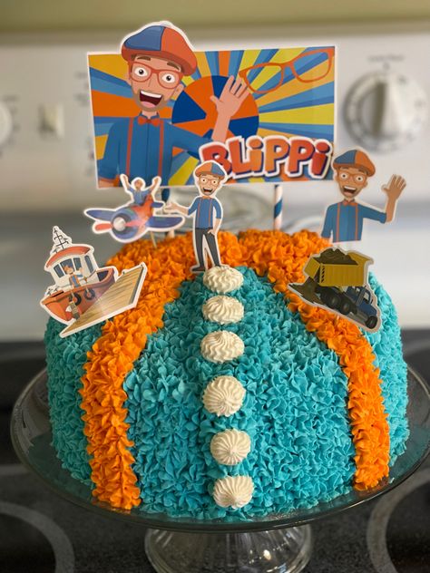 Buttercream Blippi Birthday Cake Blippi Birthday Cake Buttercream, Blippi And Meekah Cake, Blippi Birthday Cake, Star Wars Party Decorations, Blippi Party, 3rd Birthday Party For Boy, Toddler Birthday Cakes, 2nd Birthday Party For Boys, Diy Birthday Cake