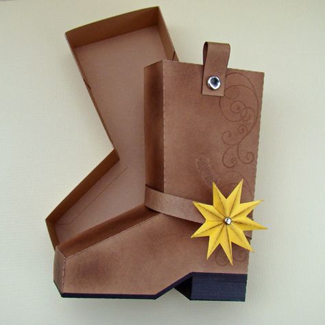 Cowboy boot gift box. Purchase template for $1.99 Cowboy Boot Valentines Boxes, Western Gift Box Ideas, Cowboy Boots Template, Shoes Template, Cowboy Valentines, Teacher Wallpaper, Best Baby Shoes, Cowboy Crafts, Shoe Template