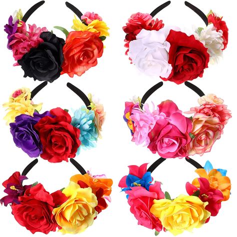 Mexican Flower Headband, Mardi Gras Headpiece, Boho Floral Crown, Rose Flower Headband, Easter Costume, Rose Flower Crown, Mexican Flowers, Crown For Women, Flower Headbands