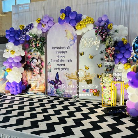 Krishna Theme babyshower Decoration 😍😘🥰 Decor by : @v.n_events 9328721781 #krishanathemebabayshowerdecor #krishnatheme #vnevents&weddings #radhakrishnalove #trendingtheme #decoration #trendingreels #viral #babyshower #dholka #ahmedabad #viralahmedabad #dwarkadhish #dwarka Tray Decoration Ideas, Indian Baby Shower Decorations, Indian Baby Showers, Baby Shower Decorations Neutral, Tray Decoration, Baby Shower Theme Decorations, Indian Baby, Baby Krishna, Baby Shower Decoration