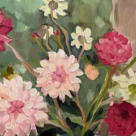 Sarah Blomfield Sarah Blomfield, Light Painting, Affordable Art, On Board, Floral Painting, Dahlia, Flower Vases, Floral Art, Contemporary Art