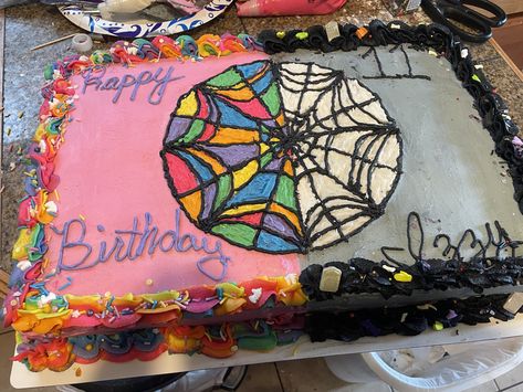 Wednesday and Enid inspired cake Wednesdays Birthday Cake, Enid Birthday Cake, Wednesday And Enid Cakes, Wednesday Enid Birthday Party, Enid Birthday Party, Wednesday And Enid Birthday Party, Addams Family Theme Party, Wednesday Cake, Wednesday Birthday