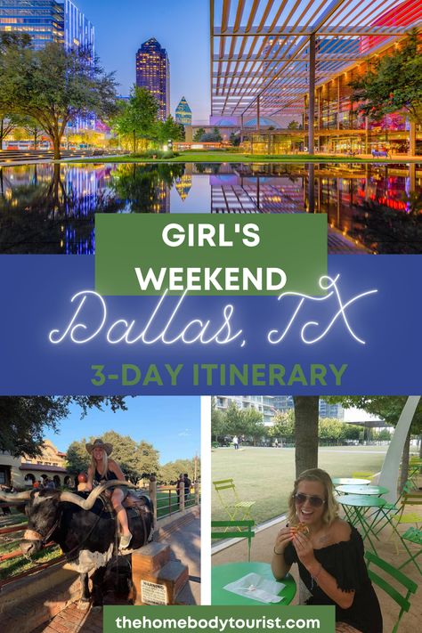 Plan your perfect girl's trip to DFW. The PERFECT itinerary for exploring Dallas, Fort Worth, and Arlington. Things to do for adventure lovers and art lovers. Start planning your long weekend today! Dallas Girls Trip, Dallas Itinerary, Weekend In Dallas, Dallas Travel, Austin Travel, Girls Trips, Bachelorette Itinerary, Girls Getaway, Bachelorette Trip