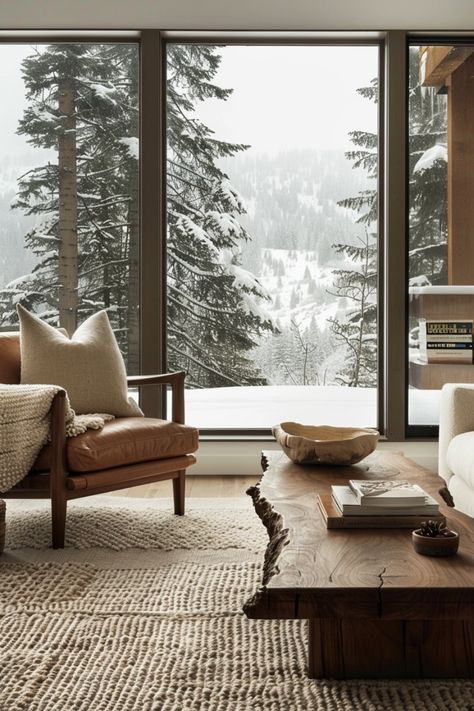 See how to create modern rustic decor at home with these quick DIY tips. Colorado Modern Interiors, Modern Woodsy Decor, Cozy Mountain Aesthetic, Mountain Vacation Home Decor, Colorado House Interior, Mountain Eclectic Decor, How To Decorate A Cabin, Modern Mountain Cabin Interior, Mountain Retreat Interiors