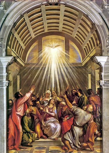 Pentecost by Titian Healing Paintings, Holy Spirit Prayer, Pentecost Sunday, Catholic Artwork, Fra Angelico, Pentecost, Italian Painters, Holy Ghost, Catholic Art