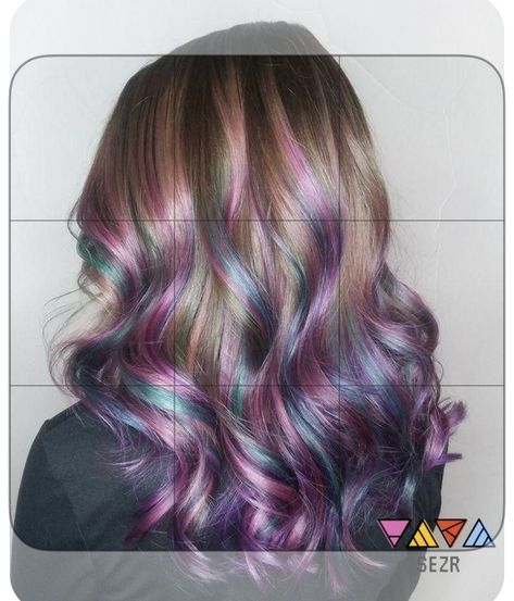 Rainbow Hair Highlights, Hair Highlights Ideas, Oil Slick Hair, Unicorn Hair Color, Hair Rainbow, Side Braids, Highlights Ideas, Rainbow Hair Color, Summer Haircuts