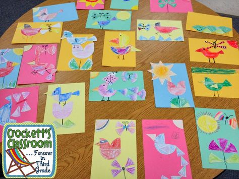 Fraction art activity, fun way for kids to experience fractions. Fraction Art 2nd Grade, Fraction Craft 2nd Grade, Fraction Crafts 3rd Grade, Fraction Art 3rd, Fraction Art 4th Grade, Fractions Craft, Fractions Pictures, Fraction Art, Math Fraction Activities