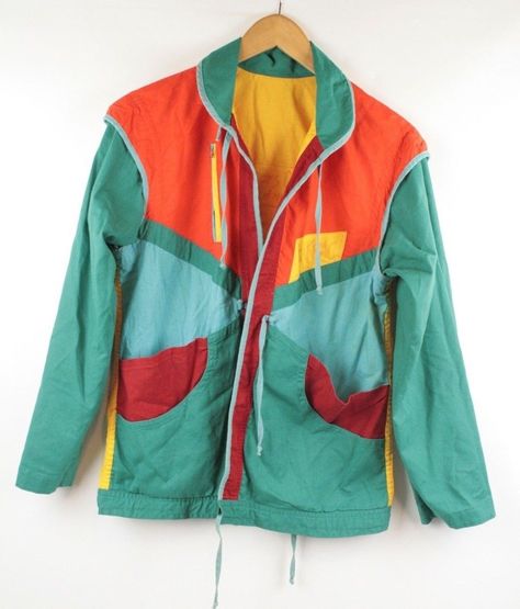 $ 159.99 ❤ 80s JAKPAC! Jacket Reversible Bright Color Block M Prototype Vintage 100% Cotton ❤  #jakpac #jacket #reversible #bright #prototype #vintage #cotton #Casual #Fiesta #art #WithVans #giftsforhim #ladyclothes #ootd #WithLeggings #Ideen #Short #Polyvore #Logo #quotes Retro Green Color Block Outerwear, Vintage Multicolor Fall Windbreaker, 90s Patchwork Multicolor Outerwear, Yellow Vintage Long Sleeve Windbreaker, Vintage Multicolor Windbreaker With Pockets, Bright Color, Color Block, Rain Jacket, Polyvore